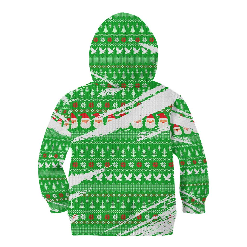 Djibouti Christmas Kid Hoodie with Santa Eagle Doves Trees and Green Snowflake Holiday - Wonder Print Shop