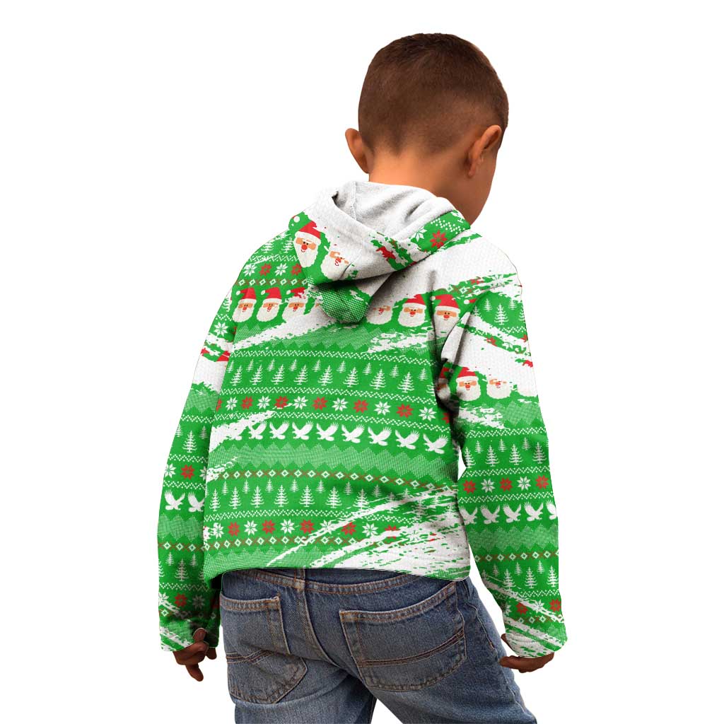 Djibouti Christmas Kid Hoodie with Santa Eagle Doves Trees and Green Snowflake Holiday - Wonder Print Shop