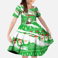 Djibouti Christmas Kid Short Sleeve Dress with Santa Eagle Doves Trees and Green Snowflake Holiday - Wonder Print Shop