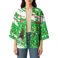 Djibouti Christmas Kimono with Santa Eagle Doves Trees and Green Snowflake Holiday - Wonder Print Shop