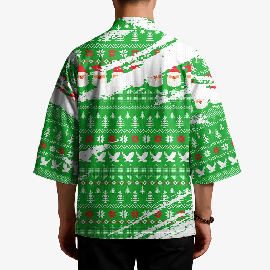 Djibouti Christmas Kimono with Santa Eagle Doves Trees and Green Snowflake Holiday - Wonder Print Shop