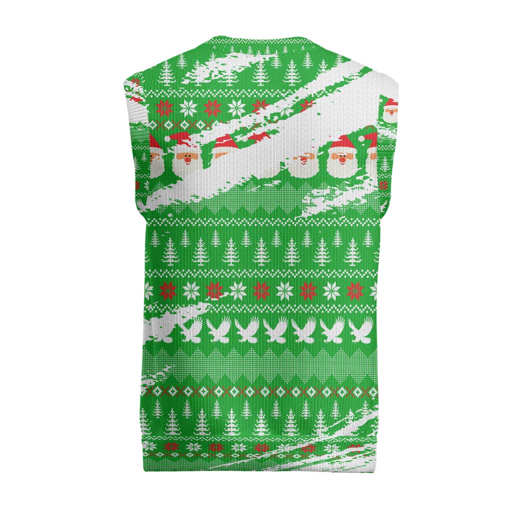 Djibouti Christmas Knitted V-Neck Vest with Santa Eagle Doves Trees and Green Snowflake Holiday - Wonder Print Shop