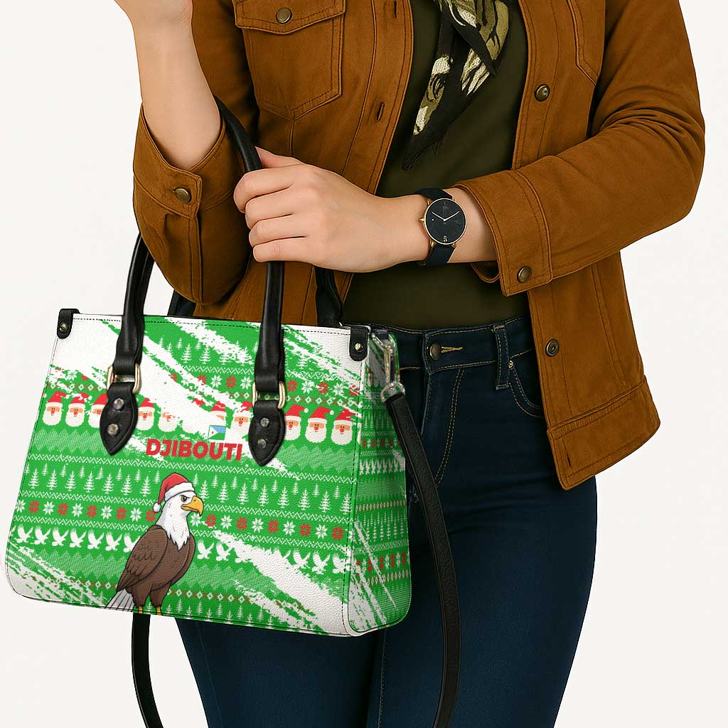 Djibouti Christmas Leather Bag with Santa Eagle Doves Trees and Green Snowflake Holiday - Wonder Print Shop