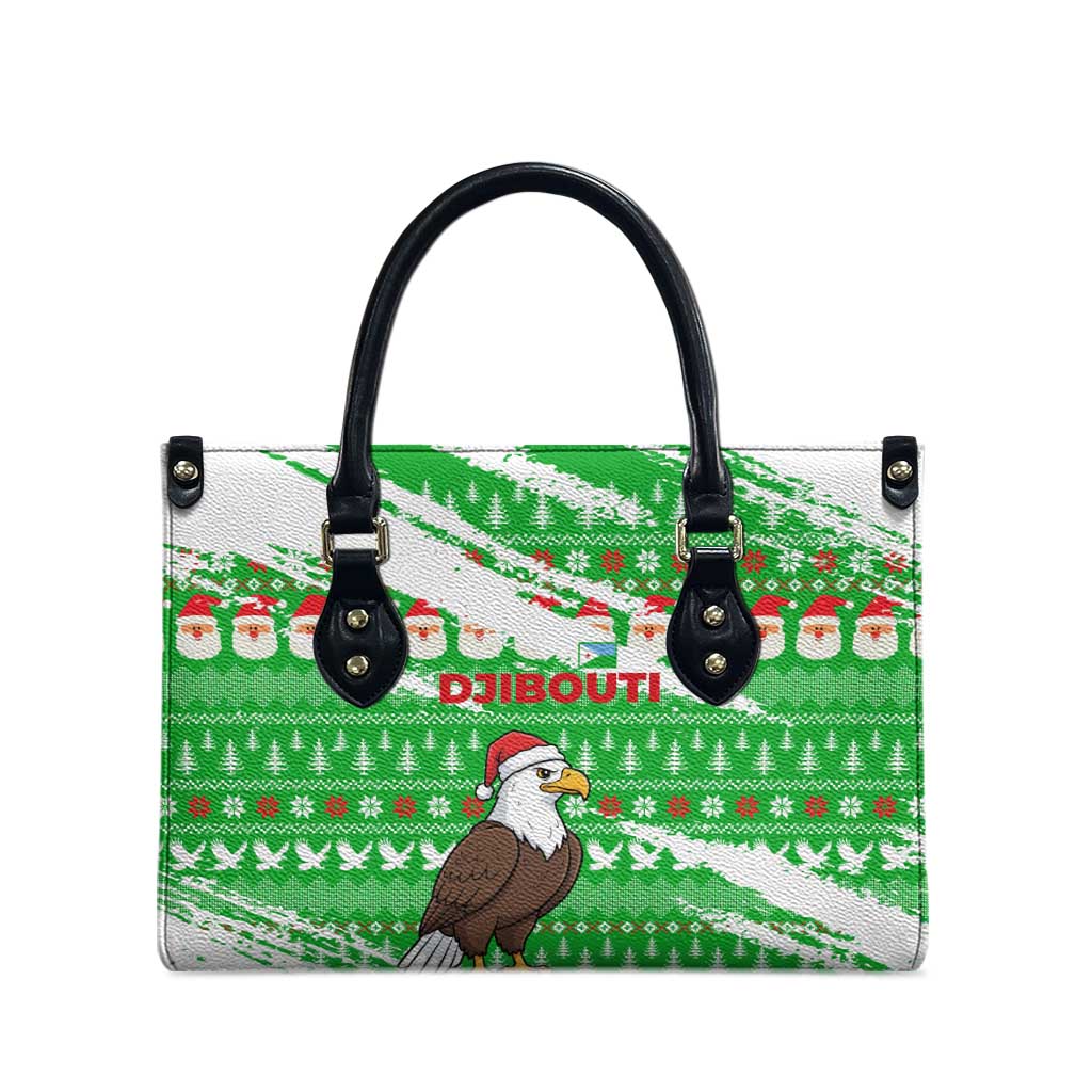 Djibouti Christmas Leather Bag with Santa Eagle Doves Trees and Green Snowflake Holiday - Wonder Print Shop