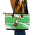 Djibouti Christmas Leather Tote Bag with Santa Eagle Doves Trees and Green Snowflake Holiday - Wonder Print Shop