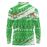Djibouti Christmas Long Sleeve Polo Shirt with Santa Eagle Doves Trees and Green Snowflake Holiday - Wonder Print Shop