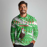 Djibouti Christmas Long Sleeve Polo Shirt with Santa Eagle Doves Trees and Green Snowflake Holiday - Wonder Print Shop