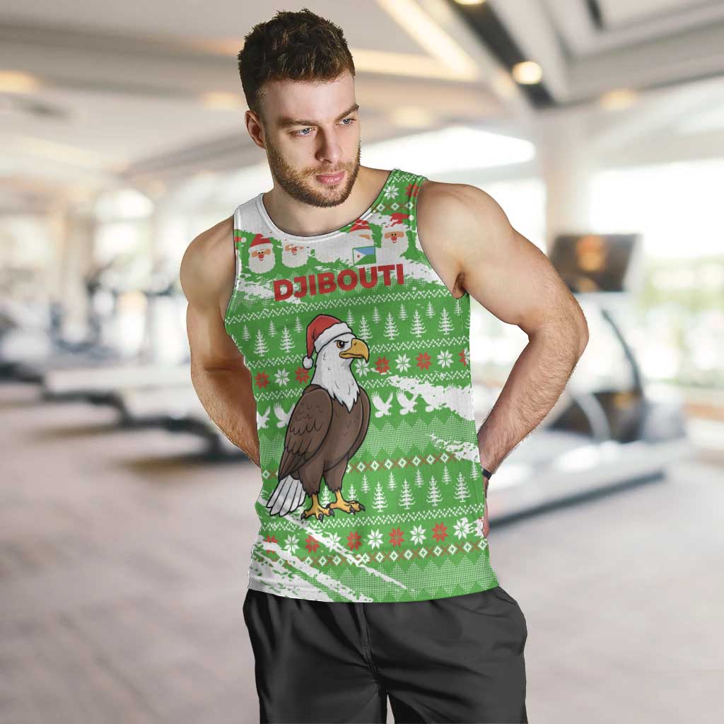 Djibouti Christmas Men Tank Top with Santa Eagle Doves Trees and Green Snowflake Holiday - Wonder Print Shop