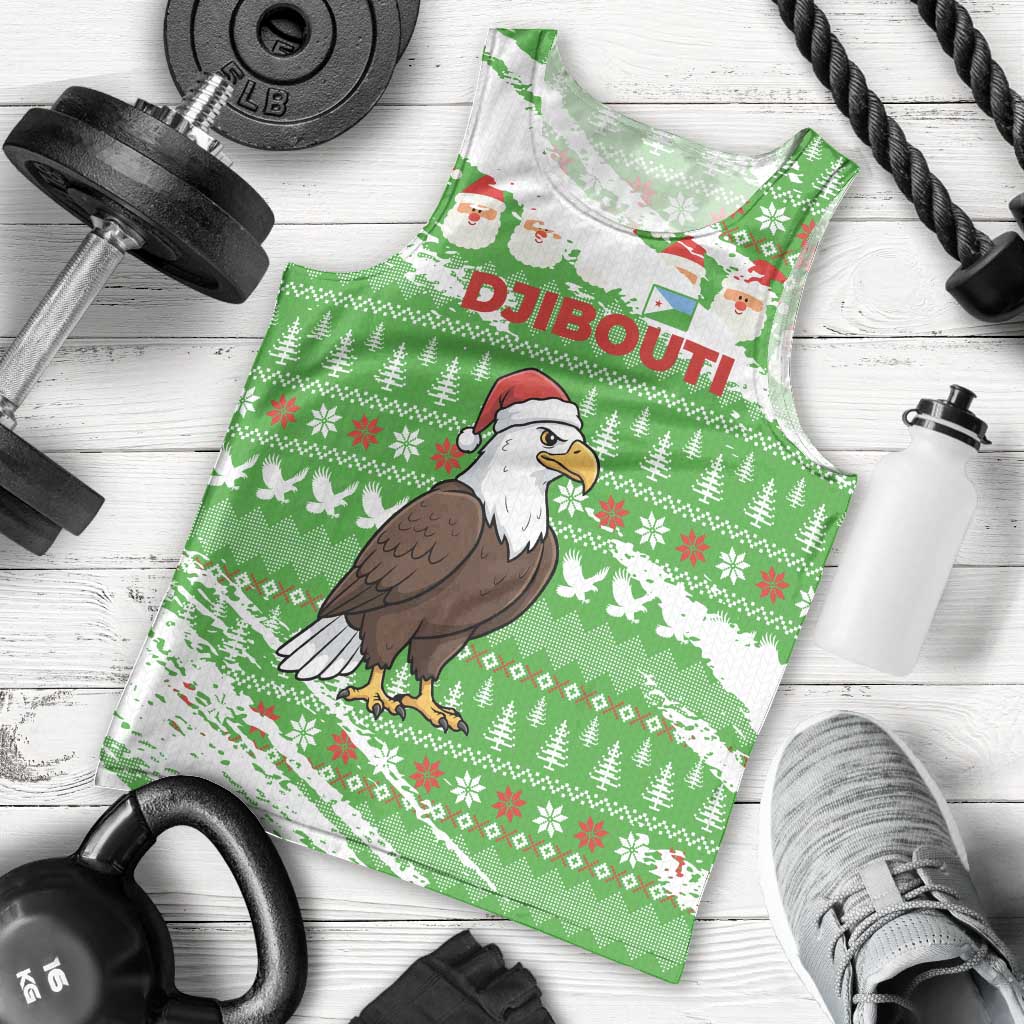 Djibouti Christmas Men Tank Top with Santa Eagle Doves Trees and Green Snowflake Holiday - Wonder Print Shop