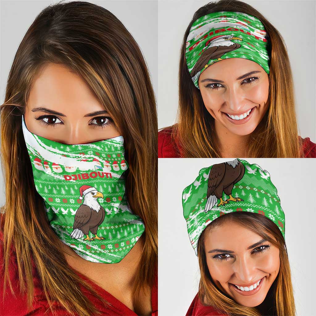 Djibouti Christmas Neck Gaiter with Santa Eagle Doves Trees and Green Snowflake Holiday - Wonder Print Shop