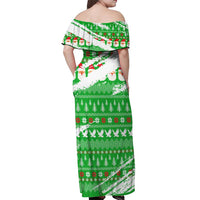 Djibouti Christmas Off Shoulder Maxi Dress with Santa Eagle Doves Trees and Green Snowflake Holiday - Wonder Print Shop