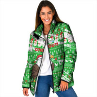 Djibouti Christmas Padded Jacket with Santa Eagle Doves Trees and Green Snowflake Holiday - Wonder Print Shop