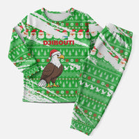Djibouti Christmas Pajama Set with Santa Eagle Doves Trees and Green Snowflake Holiday - Wonder Print Shop