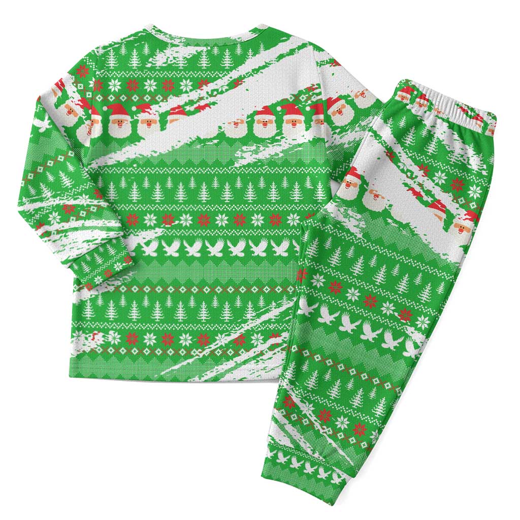 Djibouti Christmas Pajama Set with Santa Eagle Doves Trees and Green Snowflake Holiday - Wonder Print Shop