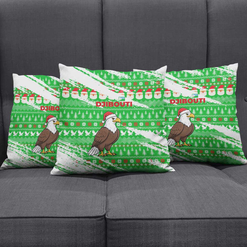 Djibouti Christmas Pillow Cover with Santa Eagle Doves Trees and Green Snowflake Holiday - Wonder Print Shop