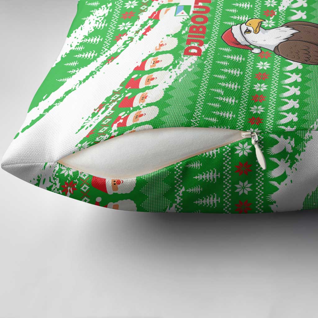 Djibouti Christmas Pillow Cover with Santa Eagle Doves Trees and Green Snowflake Holiday - Wonder Print Shop