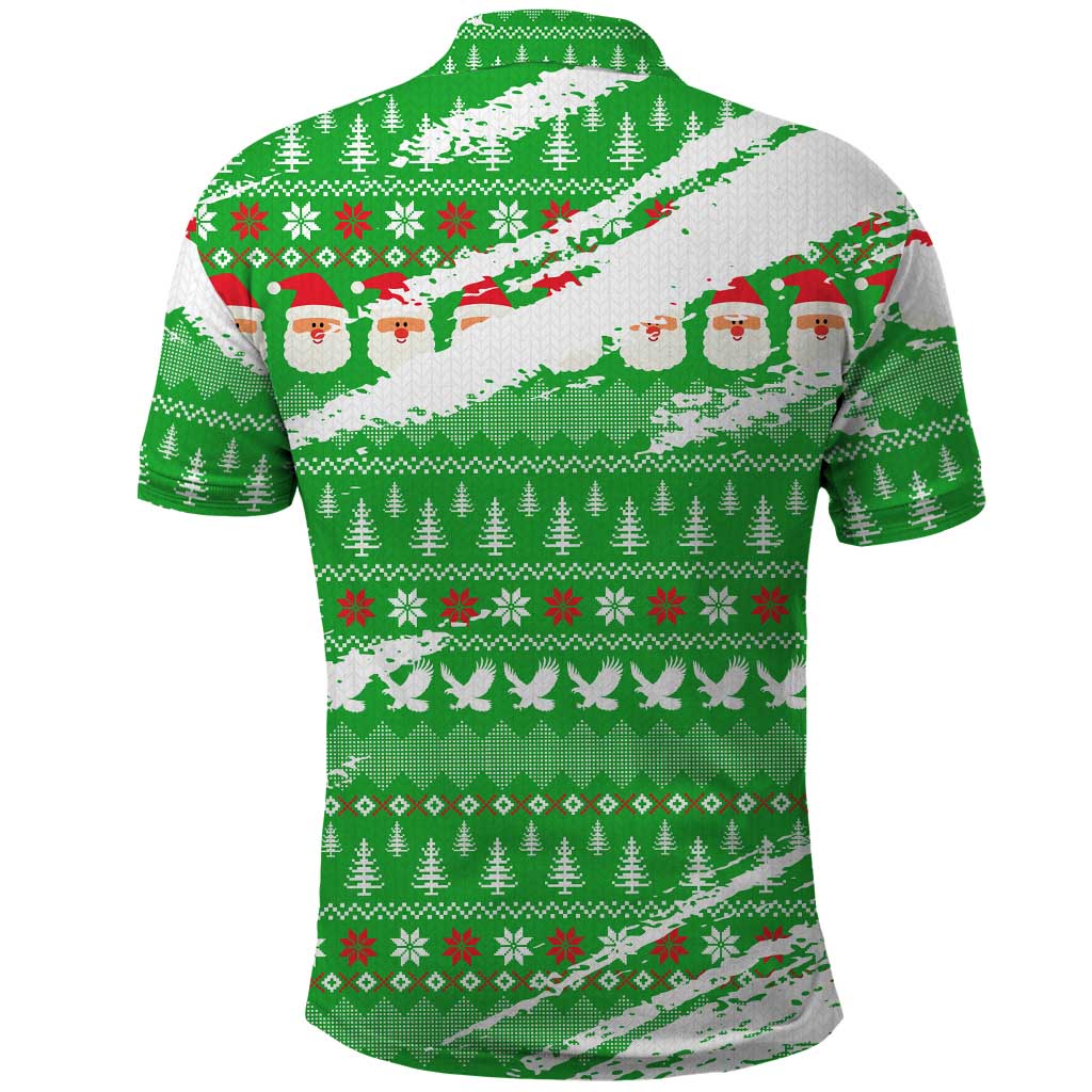 Djibouti Christmas Polo Shirt with Santa Eagle Doves Trees and Green Snowflake Holiday - Wonder Print Shop