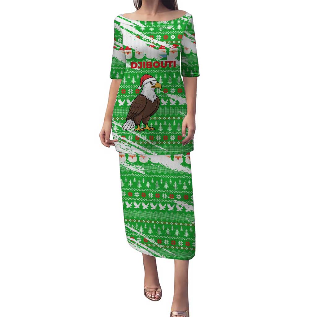 Djibouti Christmas Puletasi with Santa Eagle Doves Trees and Green Snowflake Holiday - Wonder Print Shop