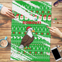 Djibouti Christmas Puzzle with Santa Eagle Doves Trees and Green Snowflake Holiday - Wonder Print Shop