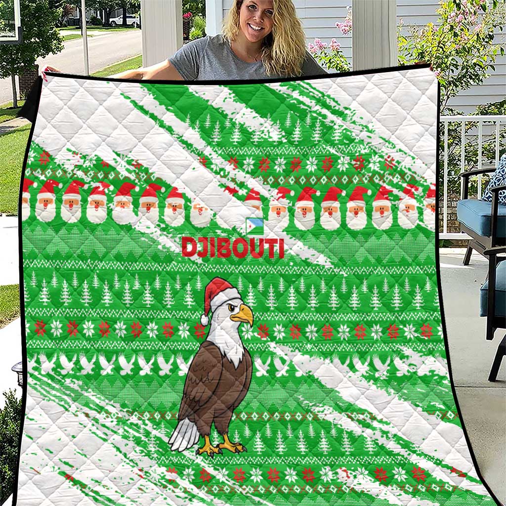 Djibouti Christmas Quilt with Santa Eagle Doves Trees and Green Snowflake Holiday - Wonder Print Shop