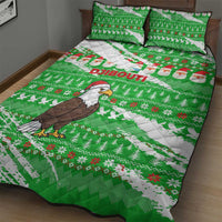 Djibouti Christmas Quilt Bed Set with Santa Eagle Doves Trees and Green Snowflake Holiday - Wonder Print Shop