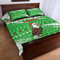 Djibouti Christmas Quilt Bed Set with Santa Eagle Doves Trees and Green Snowflake Holiday - Wonder Print Shop