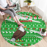 Djibouti Christmas Round Carpet with Santa Eagle Doves Trees and Green Snowflake Holiday - Wonder Print Shop
