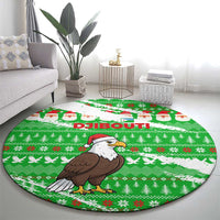 Djibouti Christmas Round Carpet with Santa Eagle Doves Trees and Green Snowflake Holiday - Wonder Print Shop