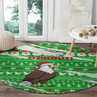 Djibouti Christmas Round Carpet with Santa Eagle Doves Trees and Green Snowflake Holiday - Wonder Print Shop