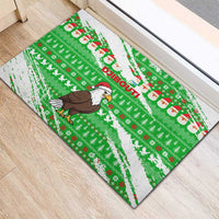 Djibouti Christmas Rubber Doormat with Santa Eagle Doves Trees and Green Snowflake Holiday - Wonder Print Shop