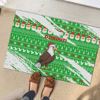 Djibouti Christmas Rubber Doormat with Santa Eagle Doves Trees and Green Snowflake Holiday - Wonder Print Shop