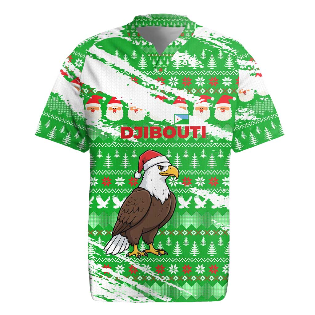 Djibouti Christmas Rugby Jersey with Santa Eagle Doves Trees and Green Snowflake Holiday - Wonder Print Shop