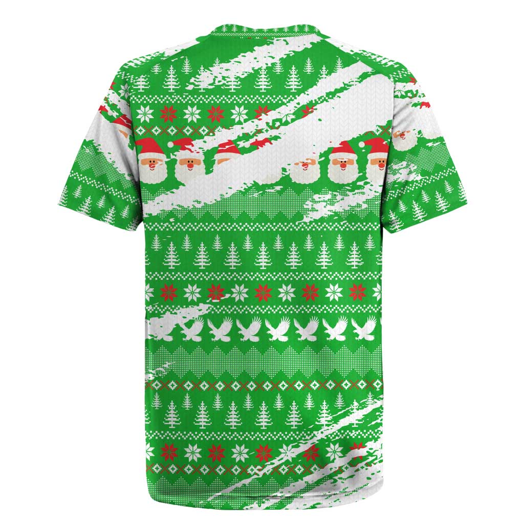 Djibouti Christmas Rugby Jersey with Santa Eagle Doves Trees and Green Snowflake Holiday - Wonder Print Shop