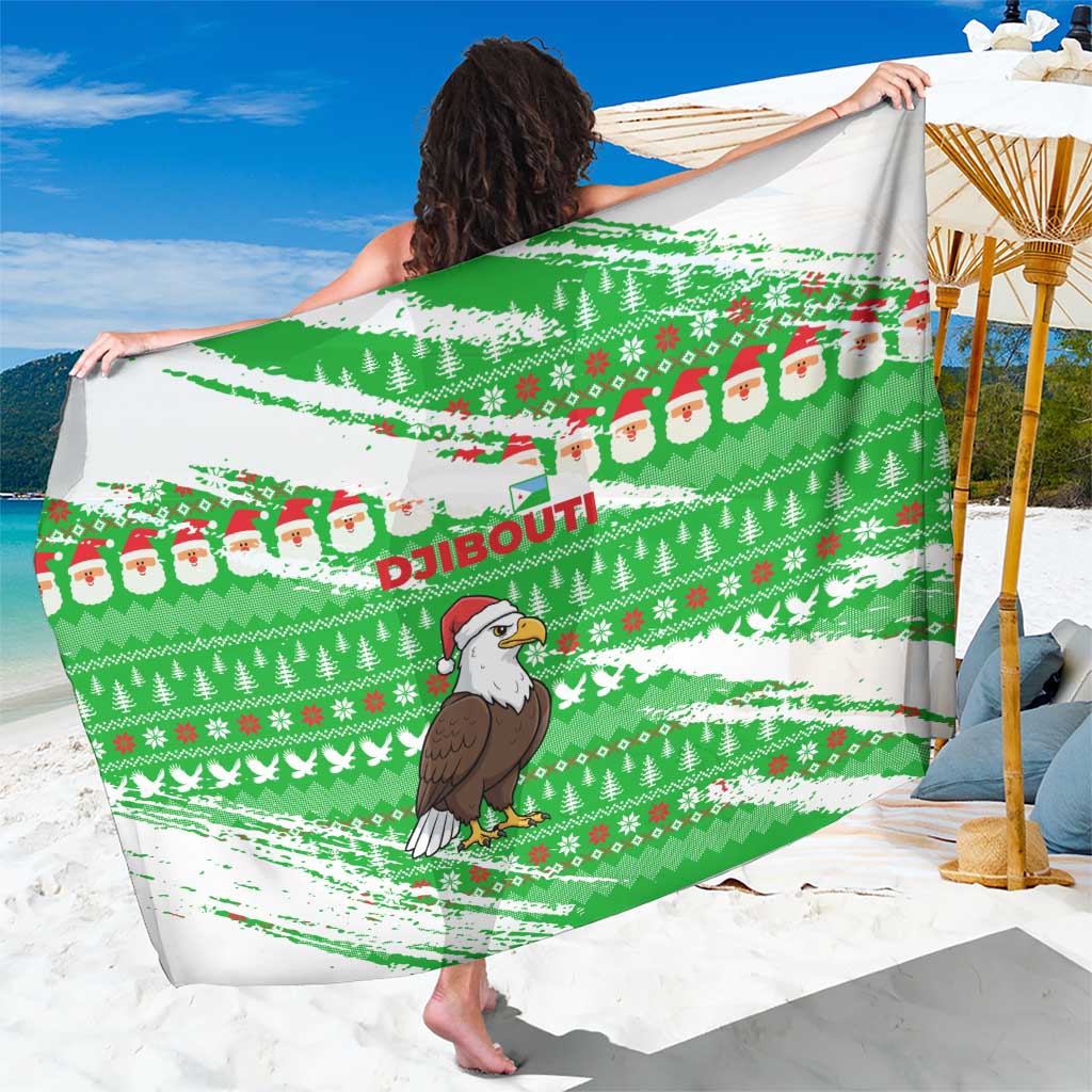 Djibouti Christmas Sarong with Santa Eagle Doves Trees and Green Snowflake Holiday - Wonder Print Shop
