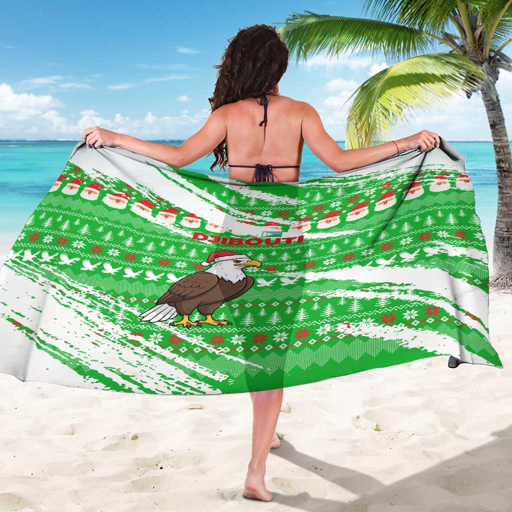 Djibouti Christmas Sarong with Santa Eagle Doves Trees and Green Snowflake Holiday - Wonder Print Shop