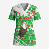 Djibouti Christmas Scrub Top with Santa Eagle Doves Trees and Green Snowflake Holiday - Wonder Print Shop