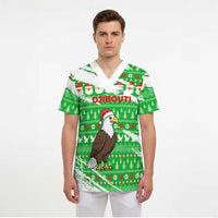 Djibouti Christmas Scrub Top with Santa Eagle Doves Trees and Green Snowflake Holiday - Wonder Print Shop