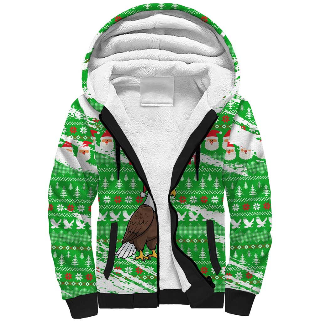 Djibouti Christmas Sherpa Hoodie with Santa Eagle Doves Trees and Green Snowflake Holiday - Wonder Print Shop