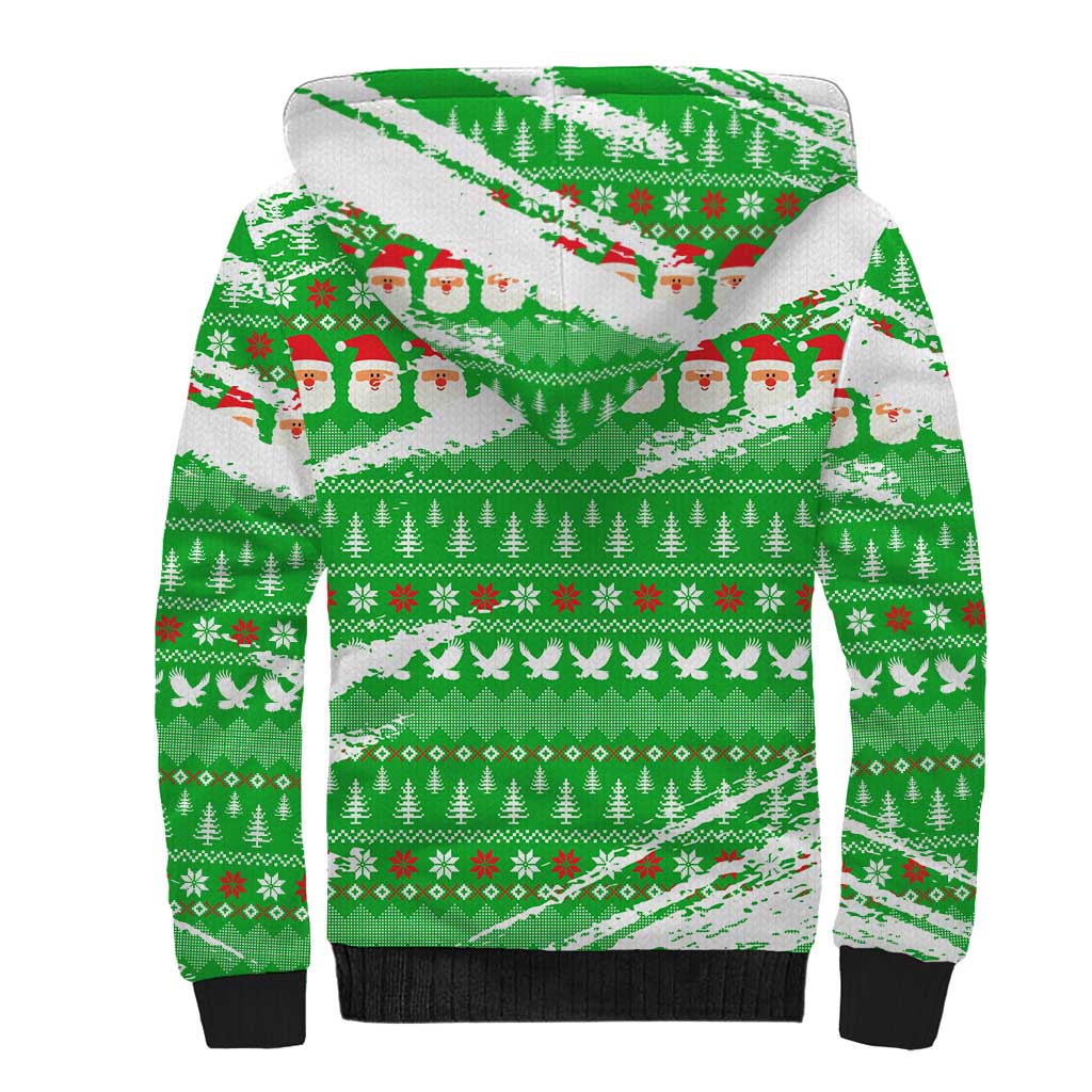 Djibouti Christmas Sherpa Hoodie with Santa Eagle Doves Trees and Green Snowflake Holiday - Wonder Print Shop