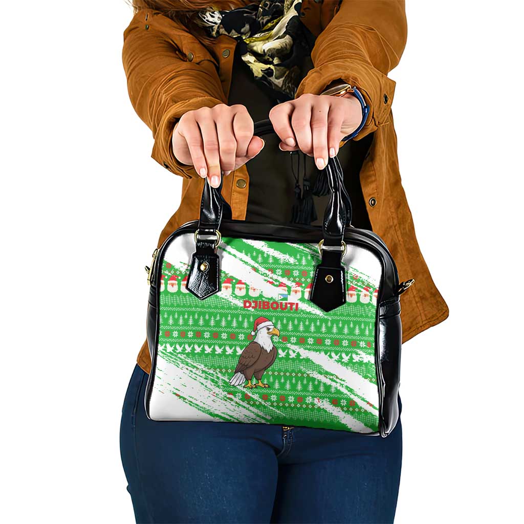 Djibouti Christmas Shoulder Handbag with Santa Eagle Doves Trees and Green Snowflake Holiday - Wonder Print Shop