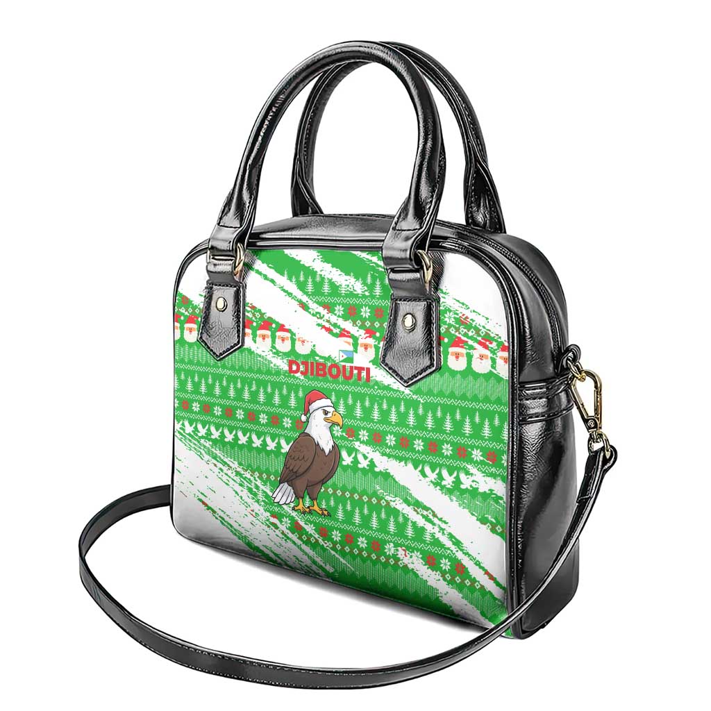 Djibouti Christmas Shoulder Handbag with Santa Eagle Doves Trees and Green Snowflake Holiday - Wonder Print Shop