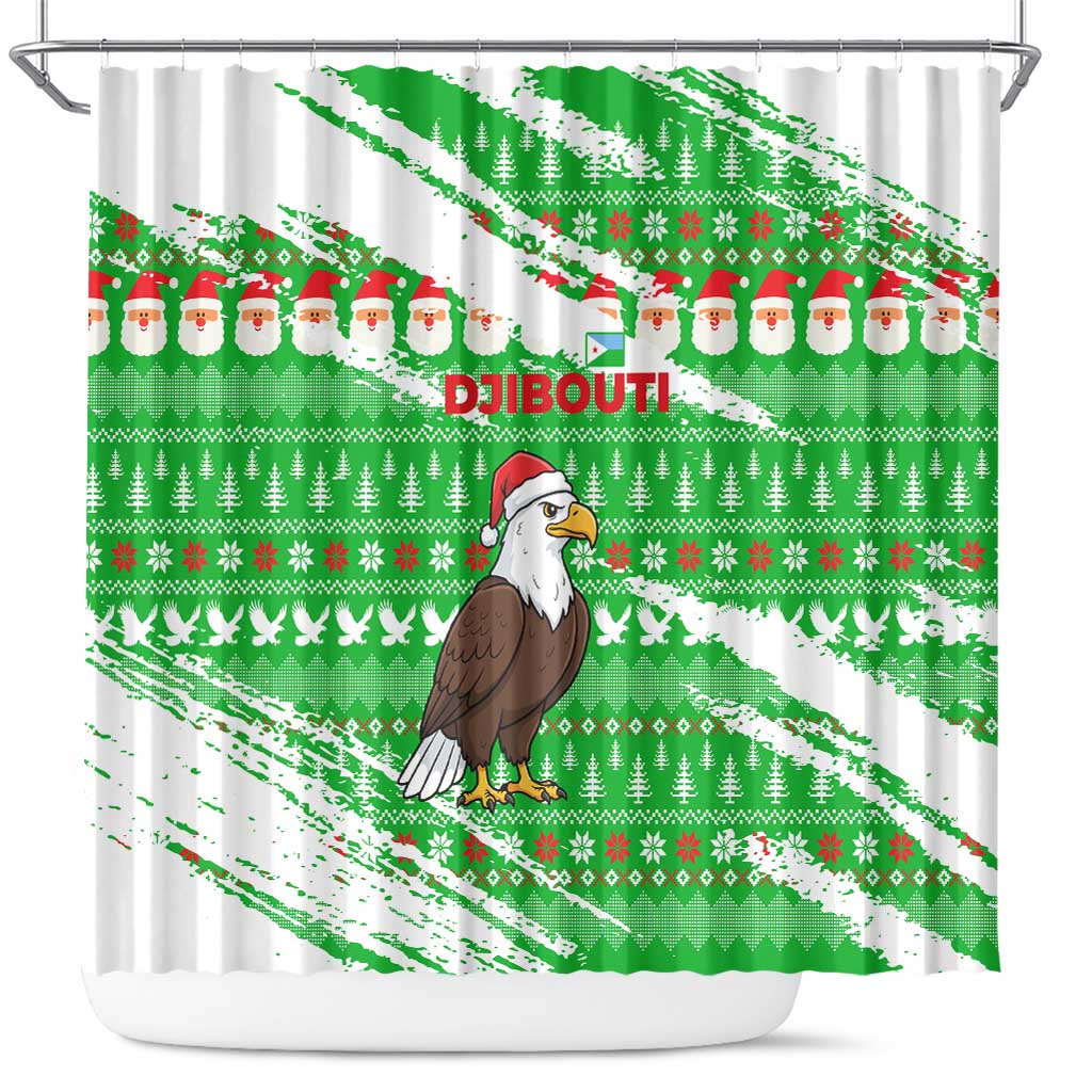 Djibouti Christmas Shower Curtain with Santa Eagle Doves Trees and Green Snowflake Holiday - Wonder Print Shop