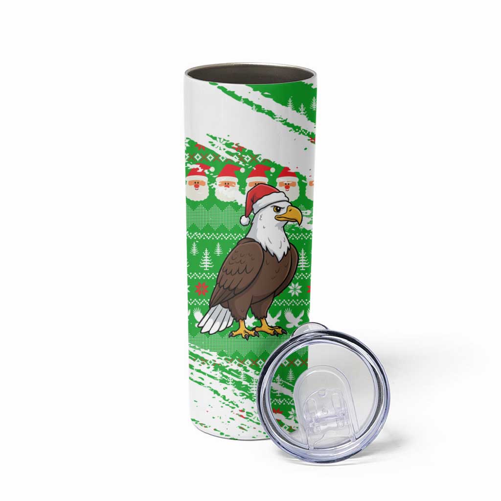 Djibouti Christmas Skinny Tumbler with Santa Eagle Doves Trees and Green Snowflake Holiday - Wonder Print Shop