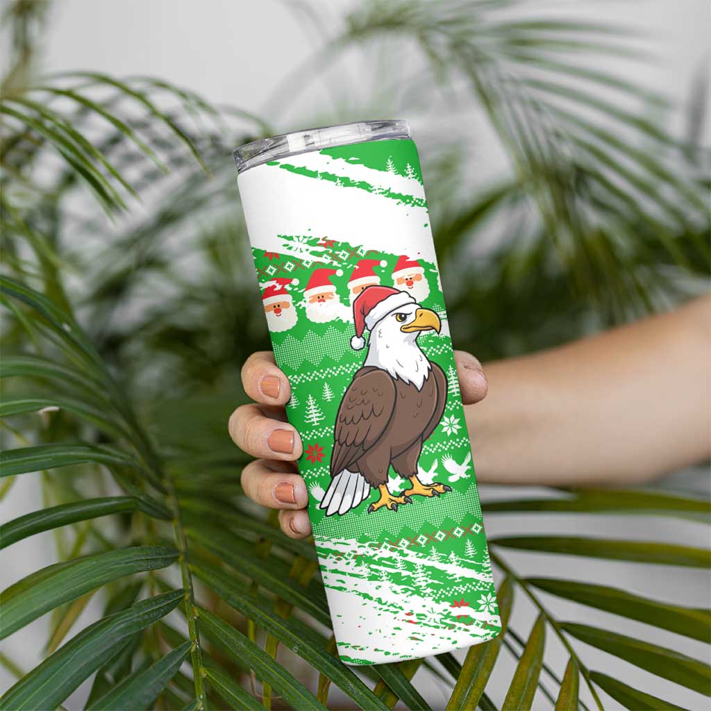 Djibouti Christmas Skinny Tumbler with Santa Eagle Doves Trees and Green Snowflake Holiday - Wonder Print Shop