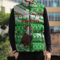 Djibouti Christmas Sleeveless Puffer Jacket with Santa Eagle Doves Trees and Green Snowflake Holiday - Wonder Print Shop