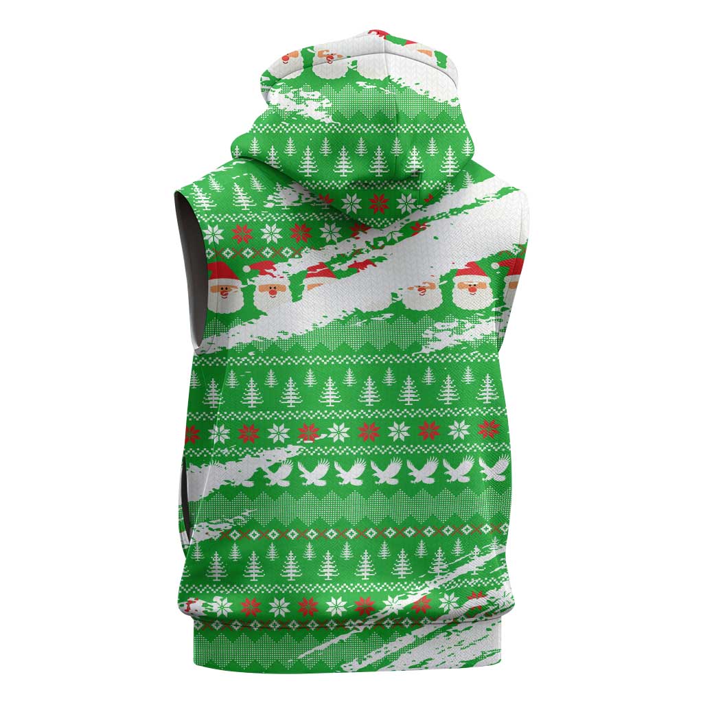 Djibouti Christmas Sleeveless Zip Hoodie with Santa Eagle Doves Trees and Green Snowflake Holiday - Wonder Print Shop