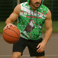 Djibouti Christmas Sleeveless Zip Hoodie with Santa Eagle Doves Trees and Green Snowflake Holiday - Wonder Print Shop