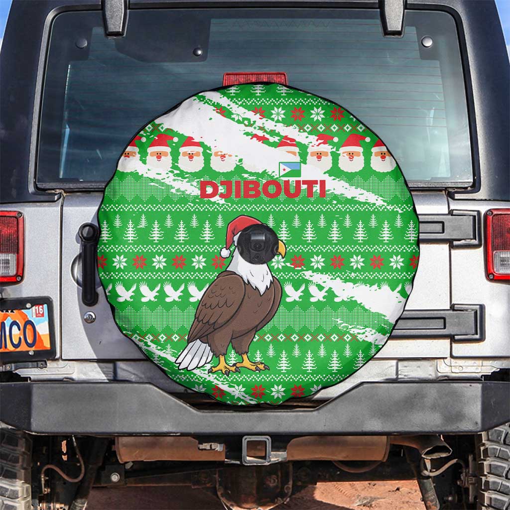 Djibouti Christmas Spare Tire Cover with Santa Eagle Doves Trees and Green Snowflake Holiday - Wonder Print Shop