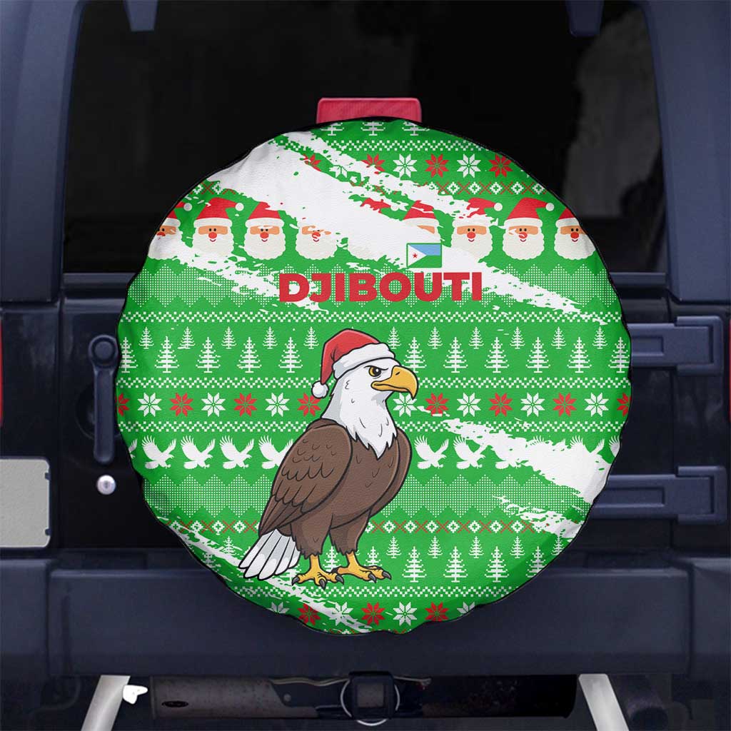 Djibouti Christmas Spare Tire Cover with Santa Eagle Doves Trees and Green Snowflake Holiday - Wonder Print Shop