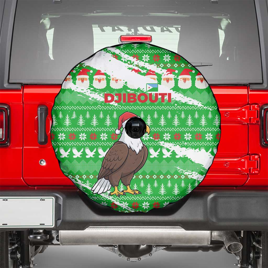 Djibouti Christmas Spare Tire Cover with Santa Eagle Doves Trees and Green Snowflake Holiday - Wonder Print Shop